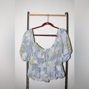 ASTR The Label Clairemont Floral Bustier Puff Sleeve Peplum Top XL